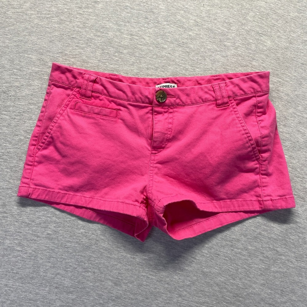 Express Chino Shorts‎ Women's 4 Bright Pink Cotton Stretch Casual Slash Pockets